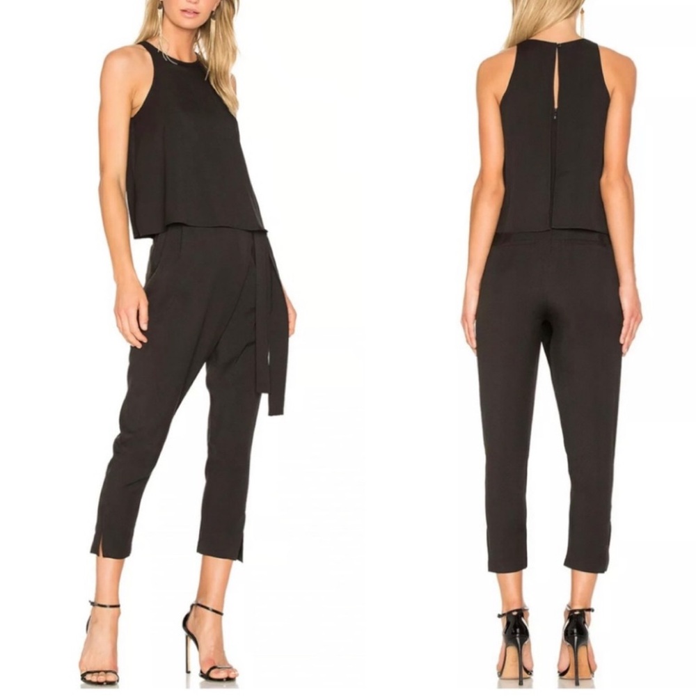 Halston Heritage Revolve Black Flounce Jumpsuit High Neck Size 6